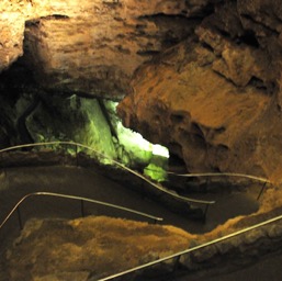 Looking down into the cave/
		    