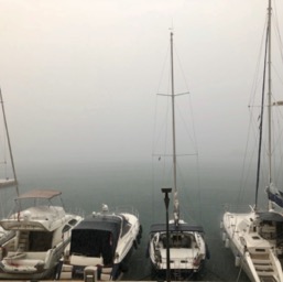 Our sea view out of our room... she was foggy!/
		    