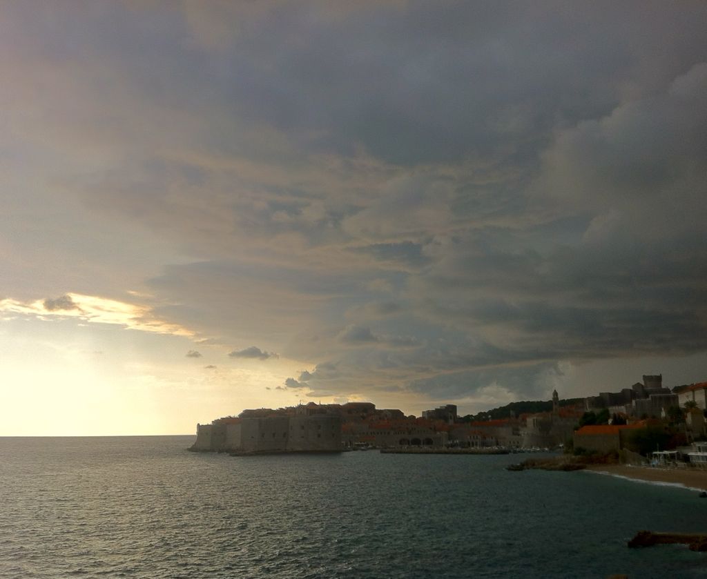 Storm clouds gathering over the town/