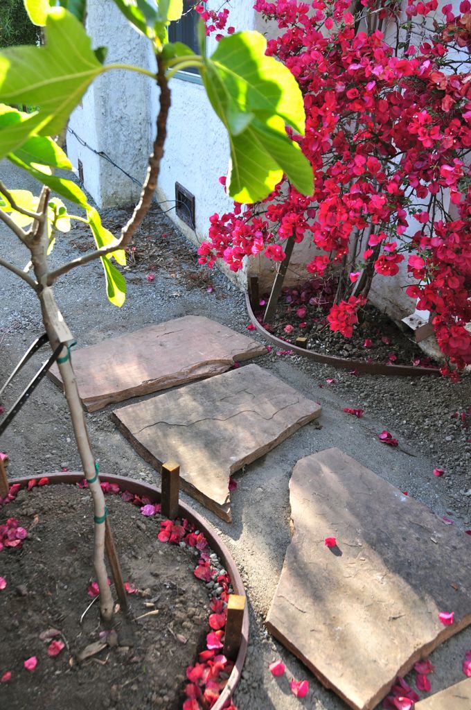 The flagstones from the old patio make the walkway/
