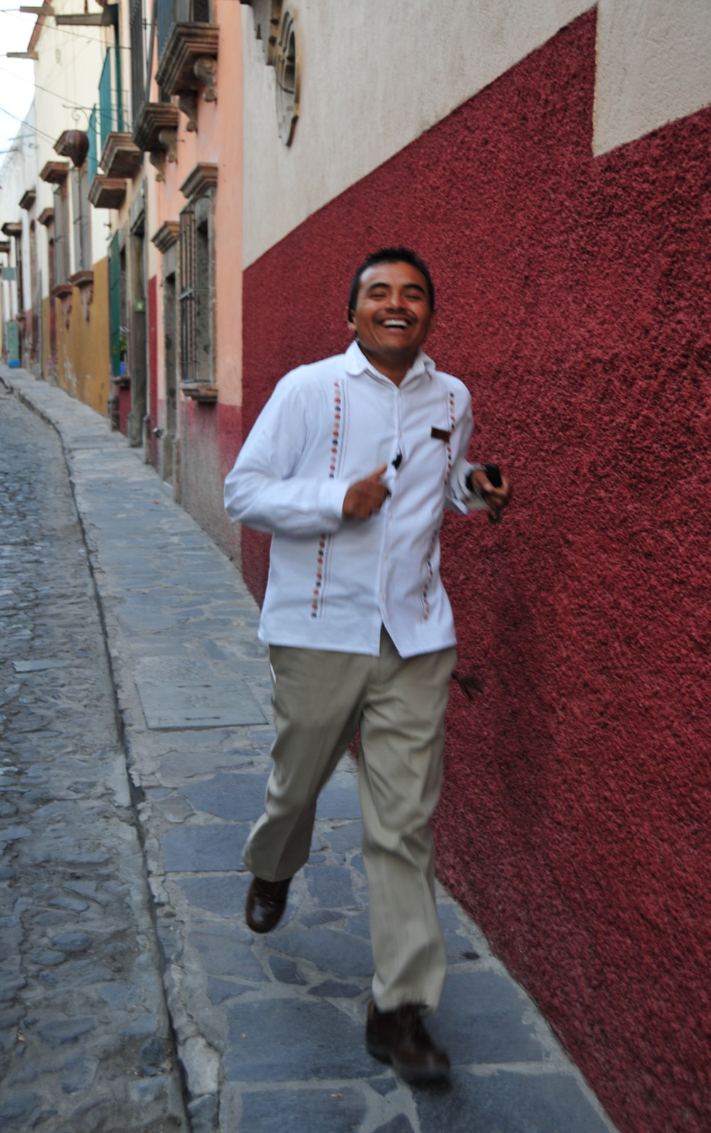 The bell boy kept running between our hotel's buildings/