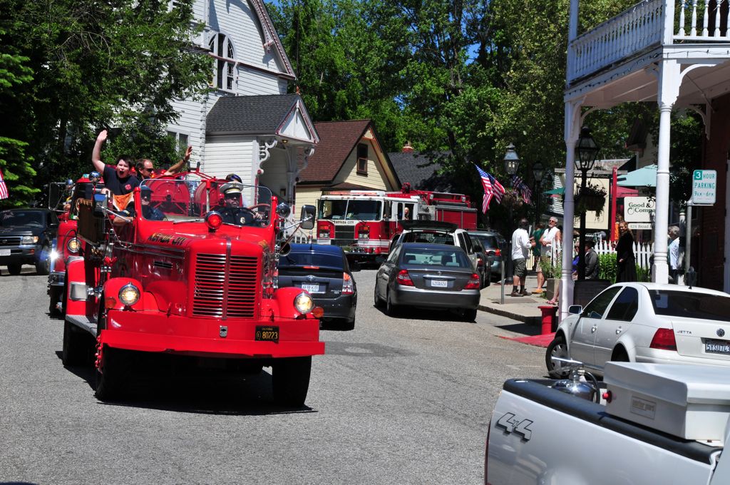 First of the fire truck, complete with the deer-in-the-headlight Prius!/