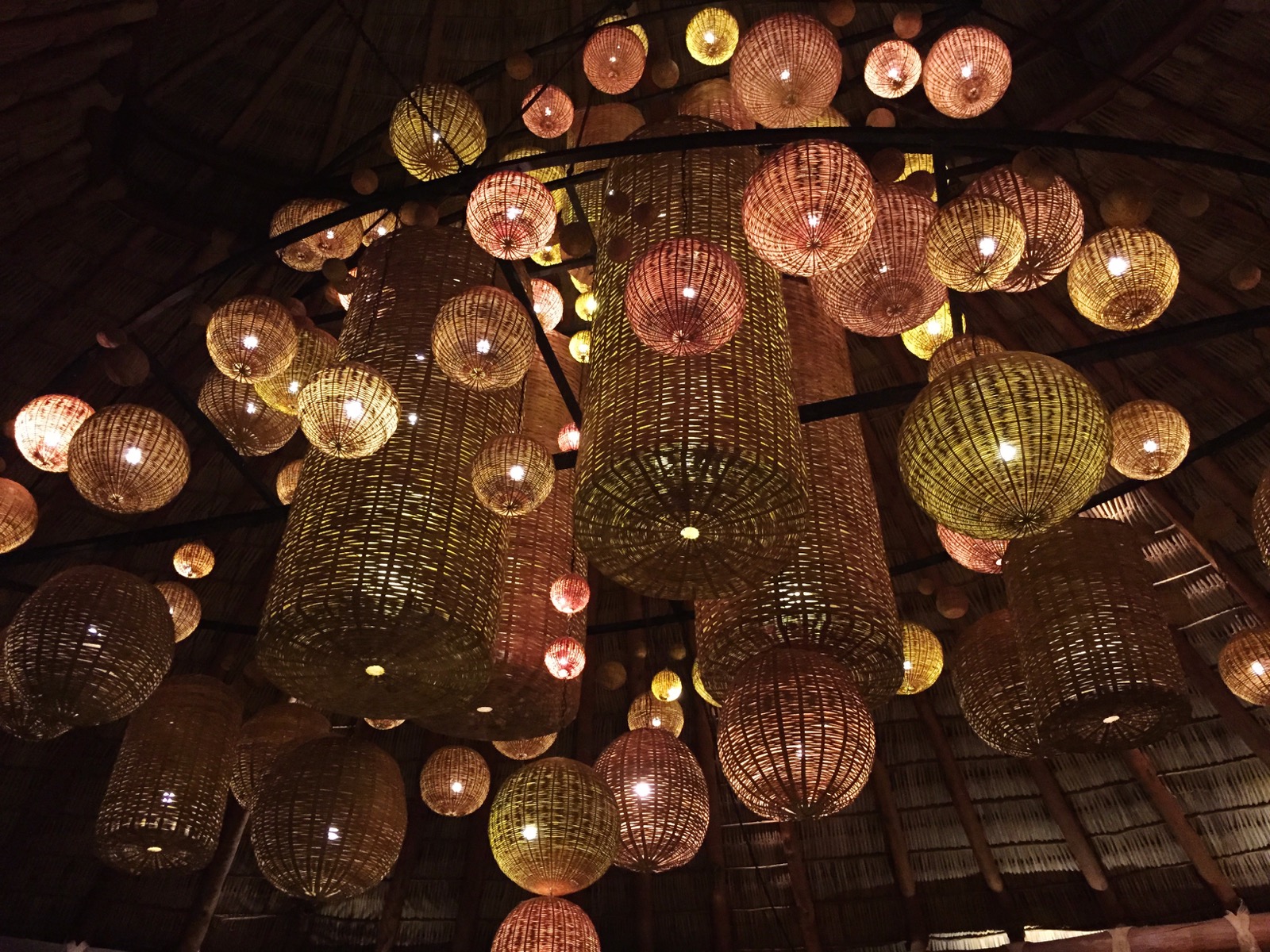 Beautiful lighting installation in the main palapa/