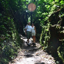 Hiking in the rainforest at Reserva Nacional Volcan Mombacho/
		    