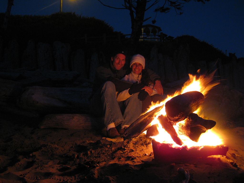 Recycled fire on the beach/