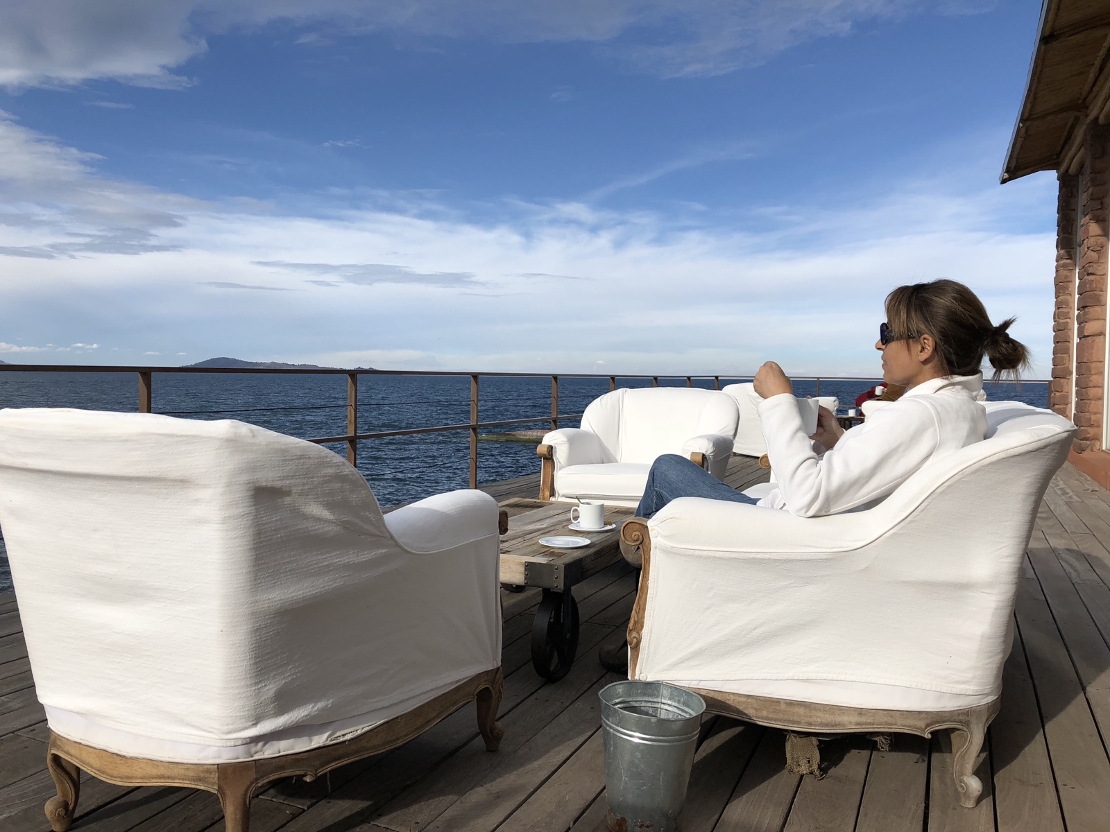 A welcome tea on the deck of Hotel Titilaka/