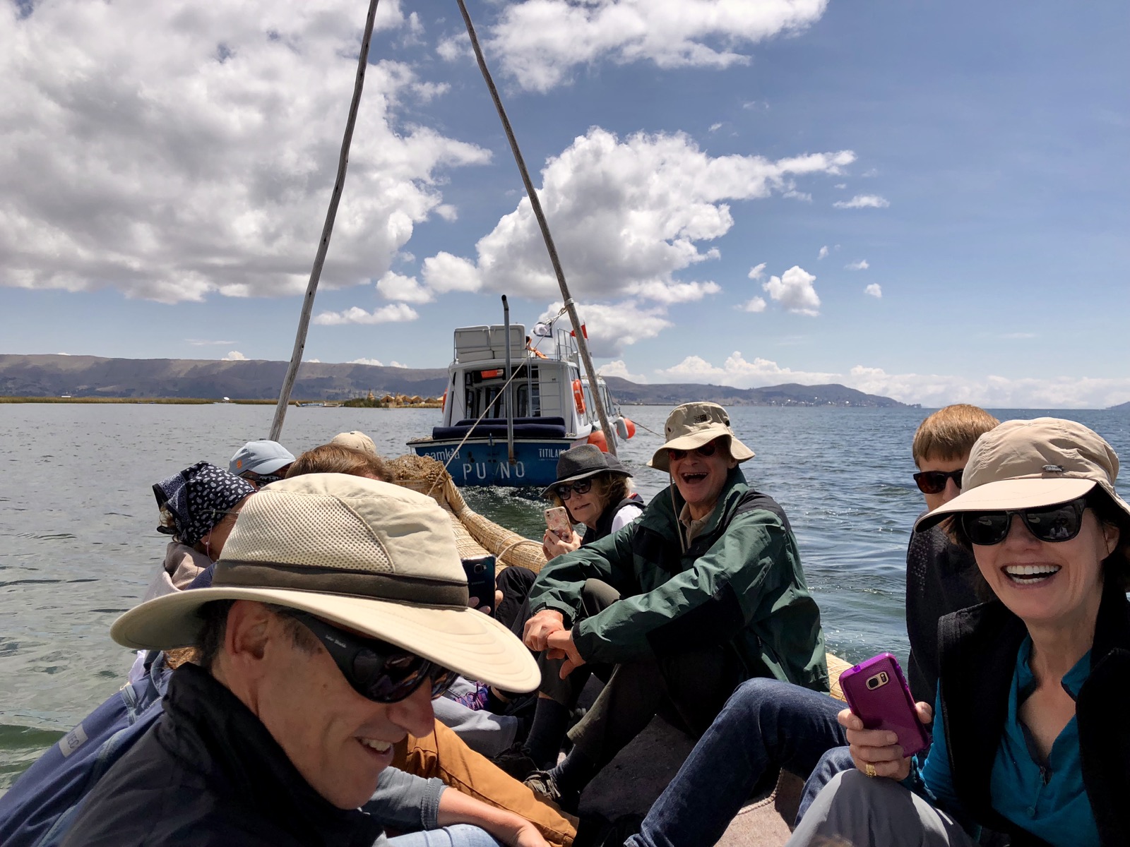 The gang heading out to a floating island/