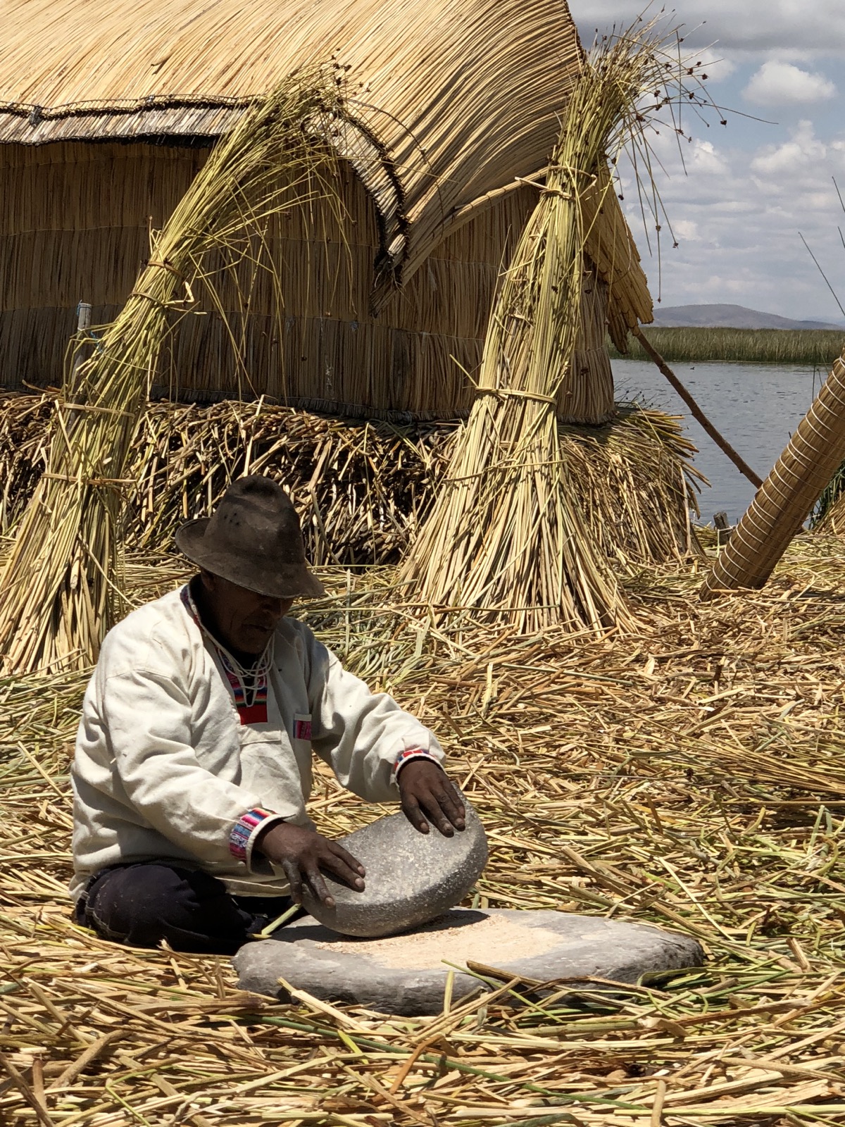 And grinding grains/