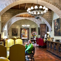 The lobby of the beautiful Hotel Monestario, Cuzco/
		    