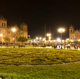 Celebrating the Peru-New Zealand soccor match in Plaza de Armas (they tied)