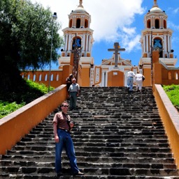 Walking up to the church/
		    