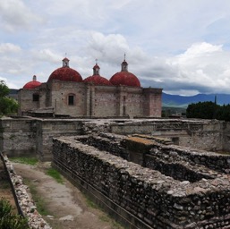 Mitla: Thanx to the Spanish, there's a church on top of 1000 year old ruins!/
		    