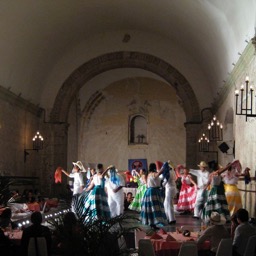 The convent's alter turned into a dance stage/
		    