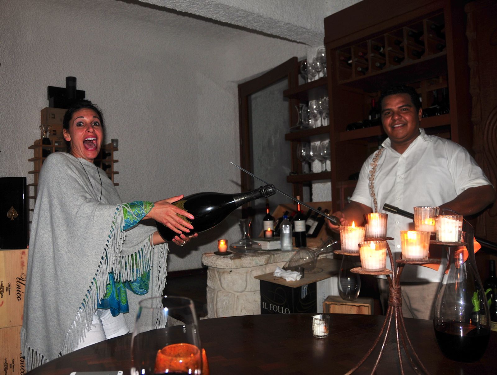 Woops! A shower forced us to move into the wine cellar/