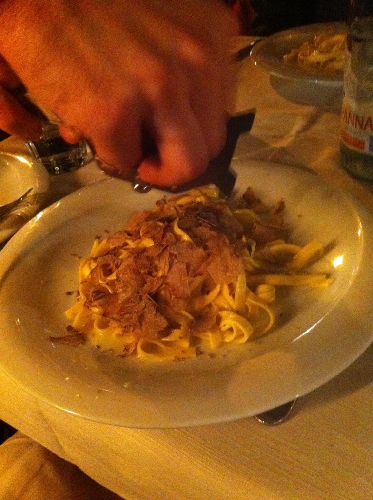 80 euros worth of white  truffled shaved on the pasta! Heaven./