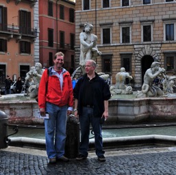 The boys in front of Fontana del Moro/
		    
