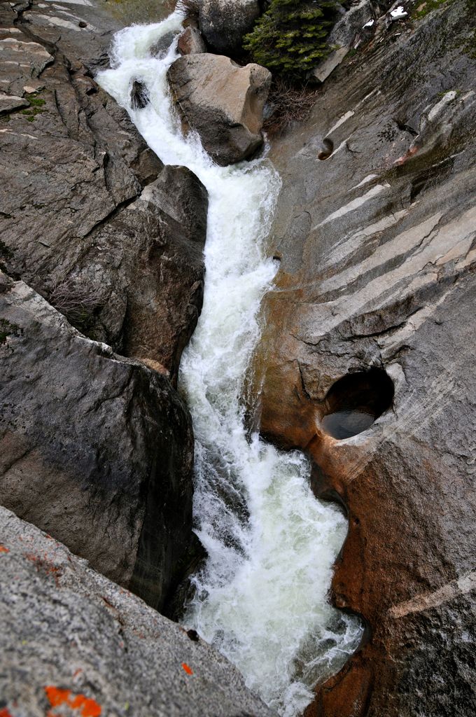 Looking down into the river/