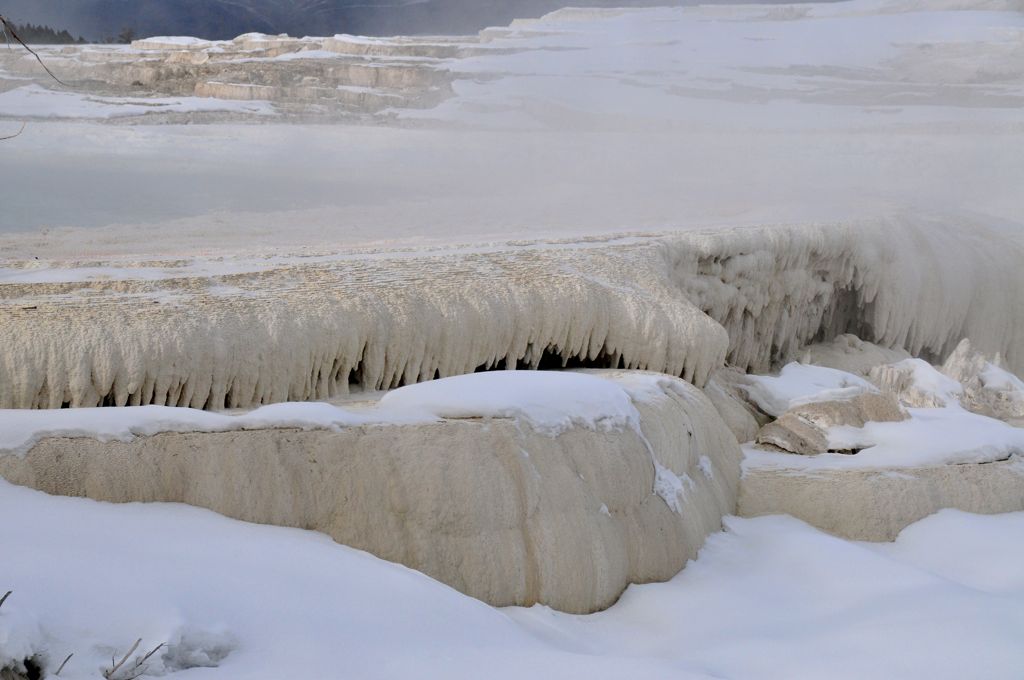 Mineral build-up from the springs/