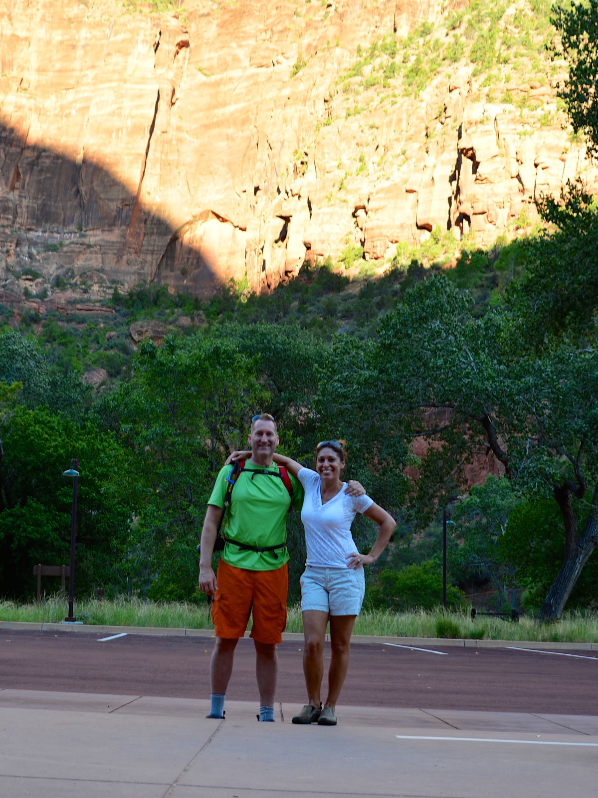 Heading to Angels Landing trail, bright and early in the morning.../